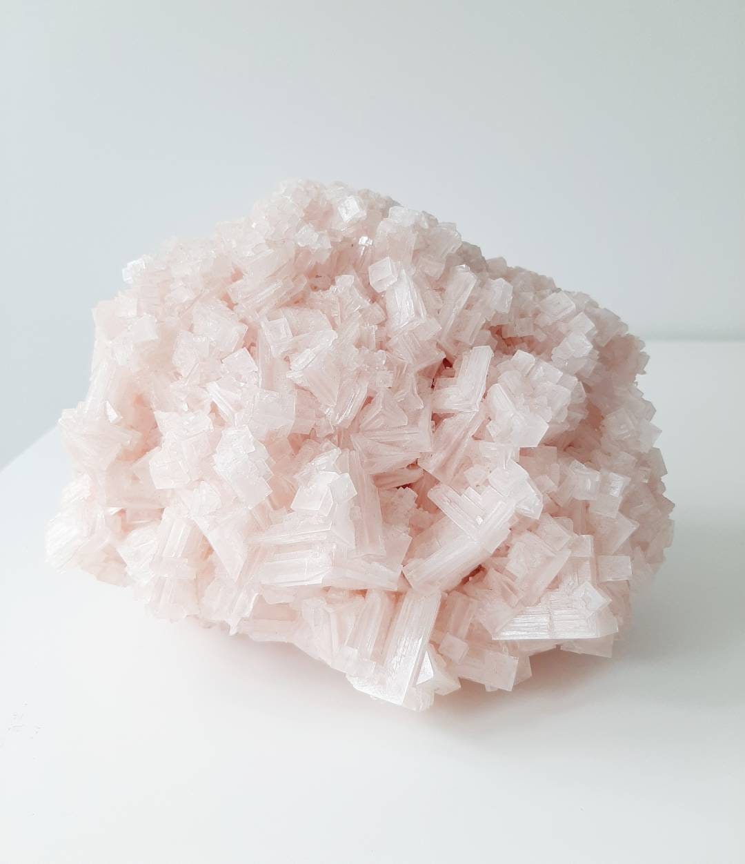 Enormous pink halite crystal cluster