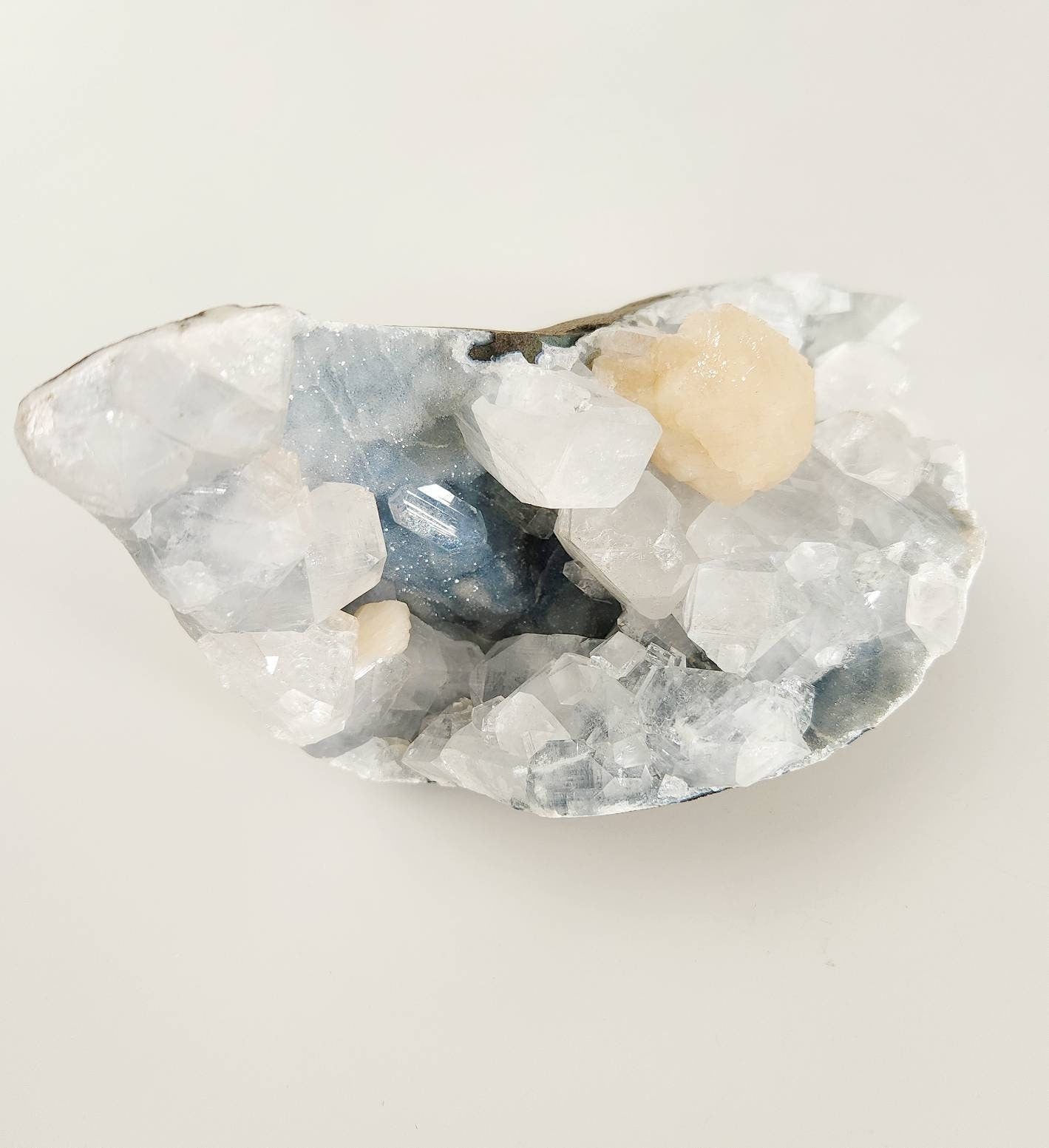 Blue chalcedony, apophyllite & stilbite crystal