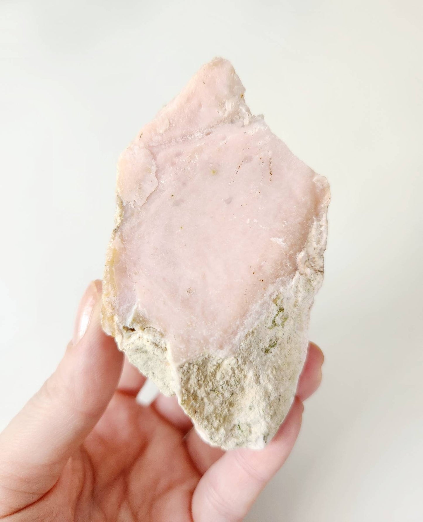 Pink opal with sugar coated crystal caves