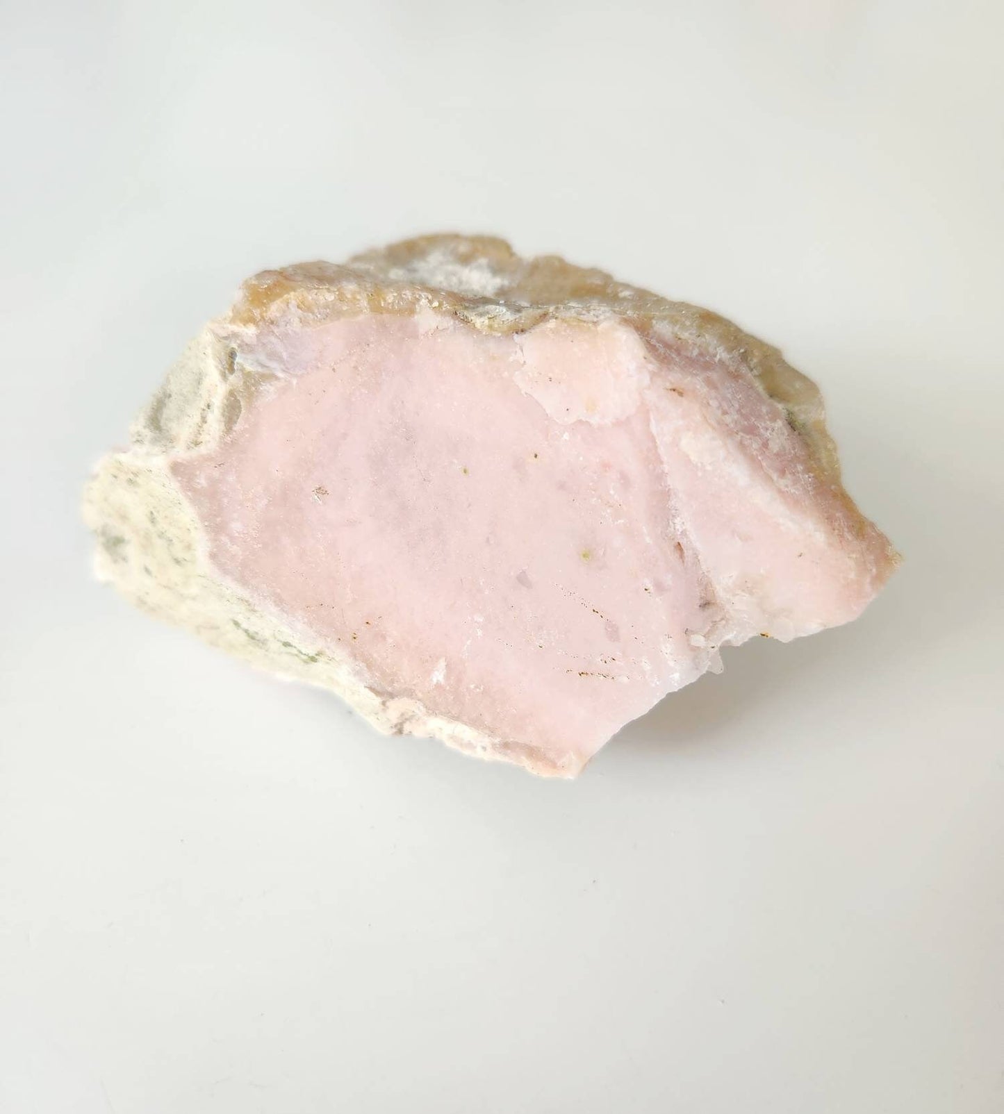 Pink opal with sugar coated crystal caves