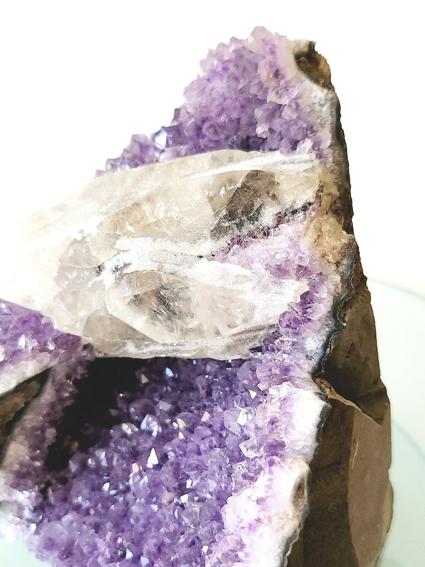 Amethyst and calcite sugar crystal cut base