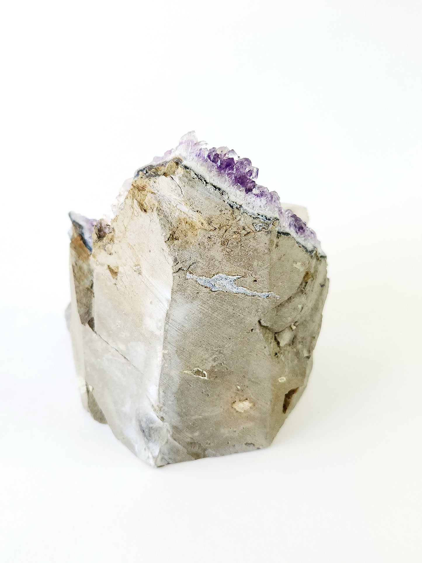 Amethyst and calcite sugar crystal cut base