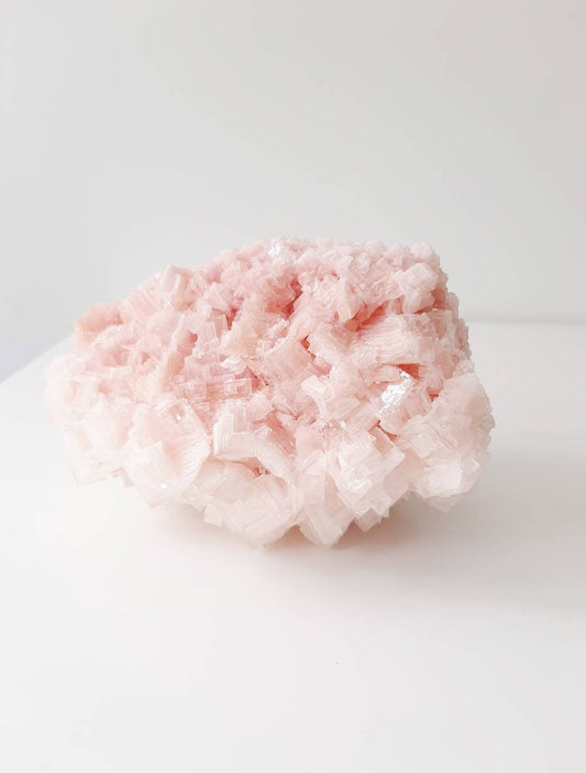 Enormous pink halite crystal cluster